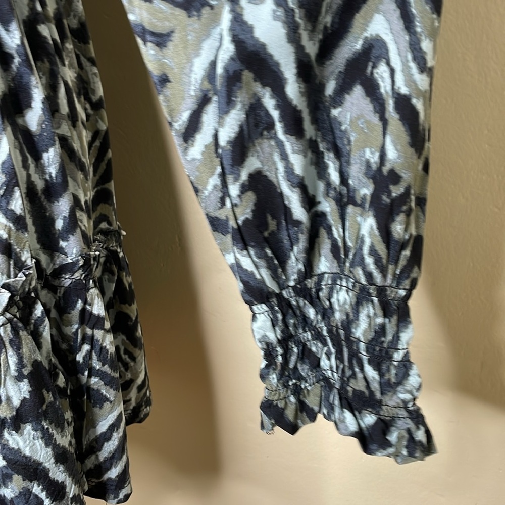 BEACHLUNCHLOUNGE Mini Dress Blue & Olive Smocking Empire Waist Ruffle Boho XS - Picture 6 of 12